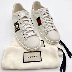 Gucci Ace Trainers Pearl Studded Web White Leather Low Top Sneakers EU 38 US 8